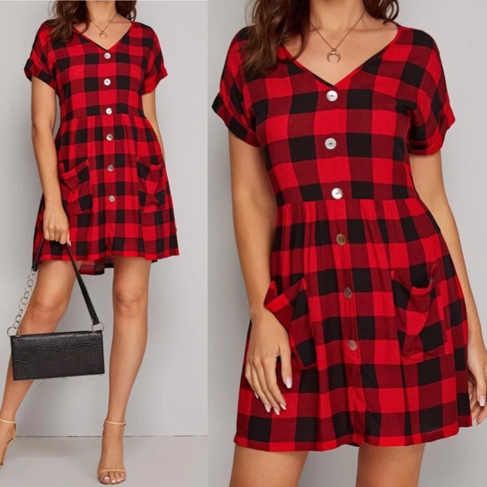 🆕LAST ONE🛍 Buffalo Check Button Front Mini Dress
